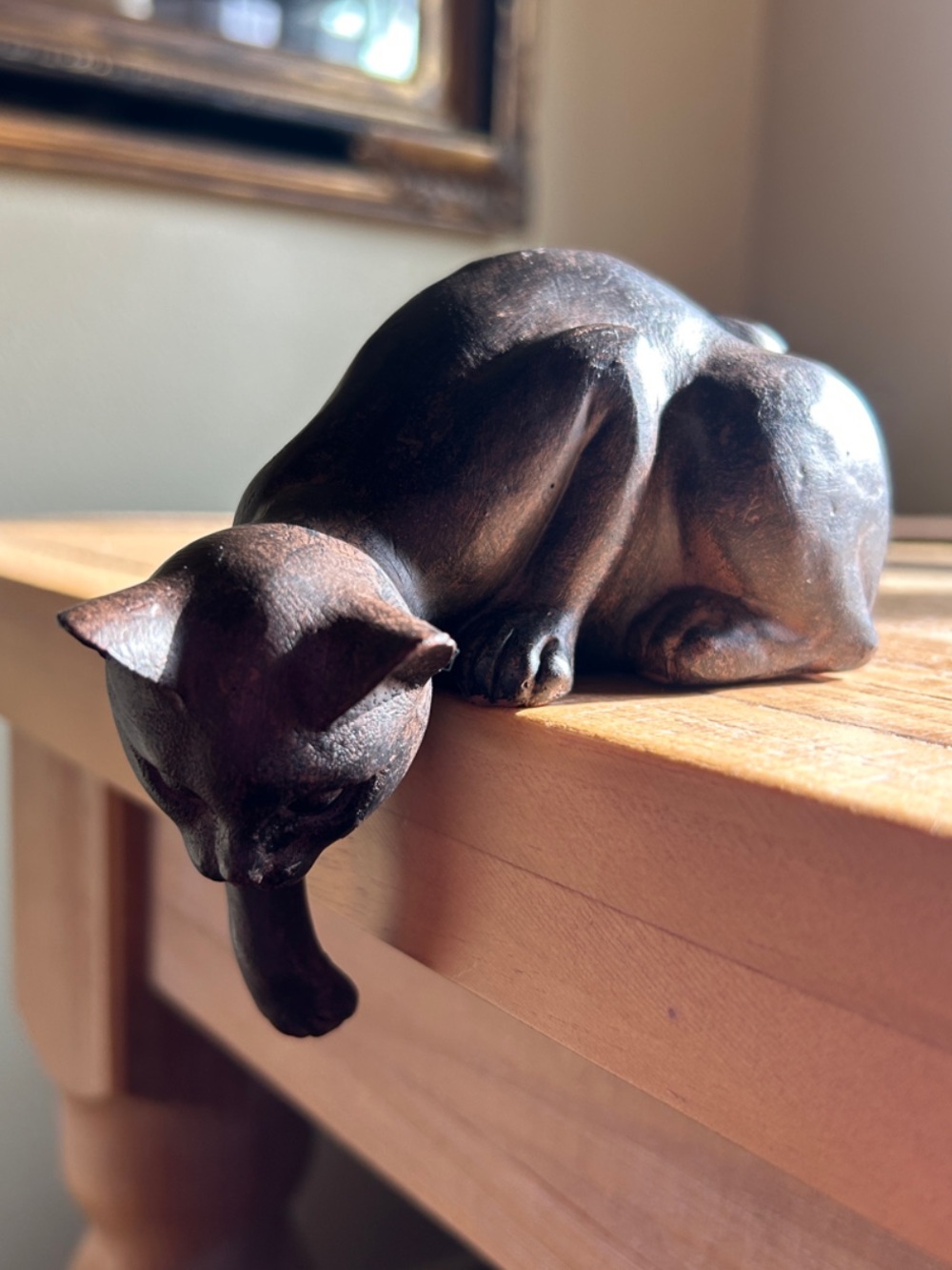 Young’s Inc Cat Shelf Sitter or Shelf Hanger Bronze Cast Iron Style.